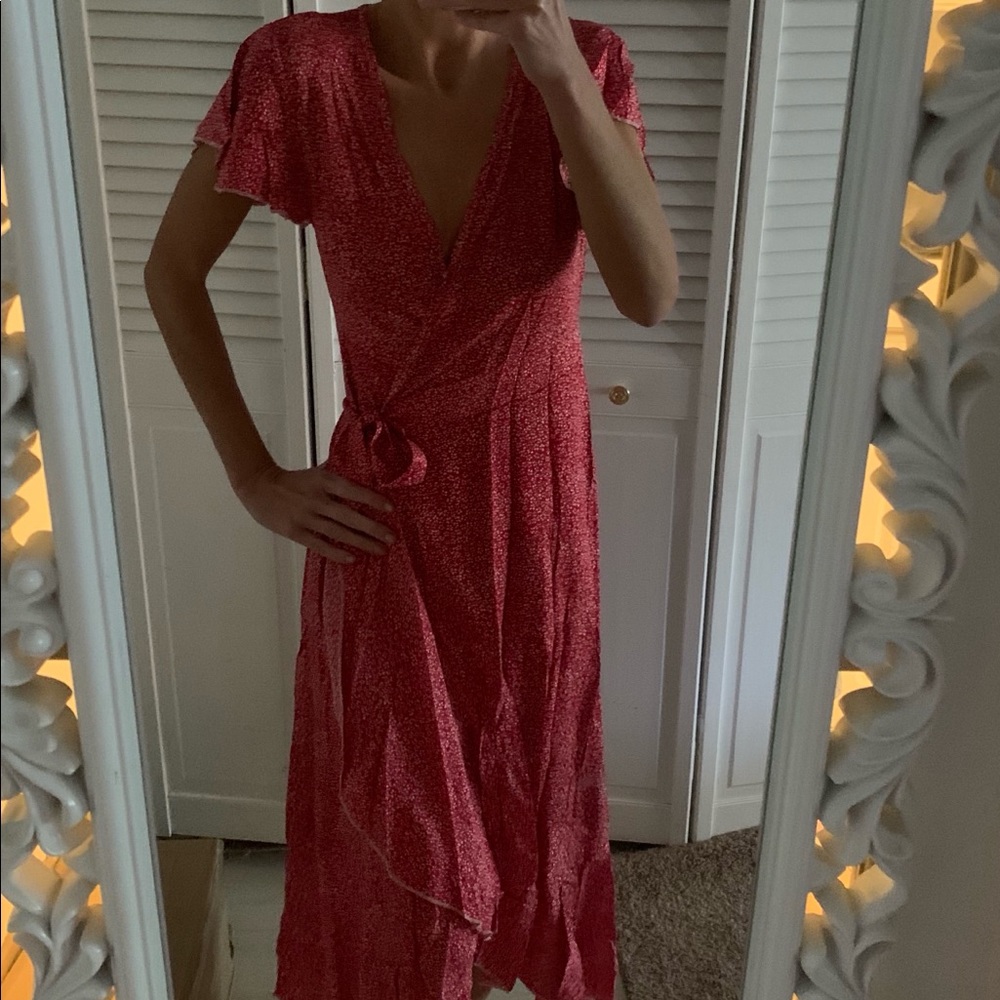 Brand new! Anthro Red printed wrap maxi dress slip - Picture 3 of 6